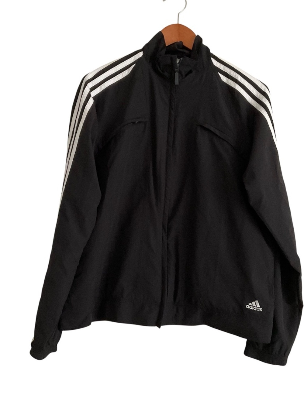 Adidas Women’s  3-Stripe Full Zip Track Jacket Sz L Black Y2K Retro Windbreaker